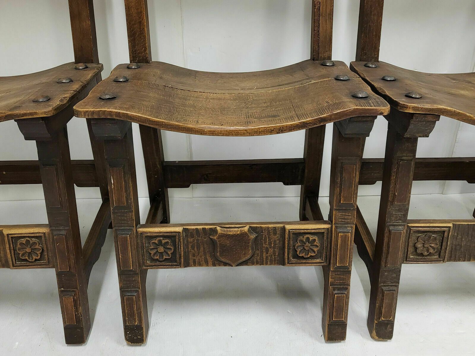 Set Of 4 Vintage 1970 Brutalist Chairs In Oak & Metal 70s 1970s photo for sale