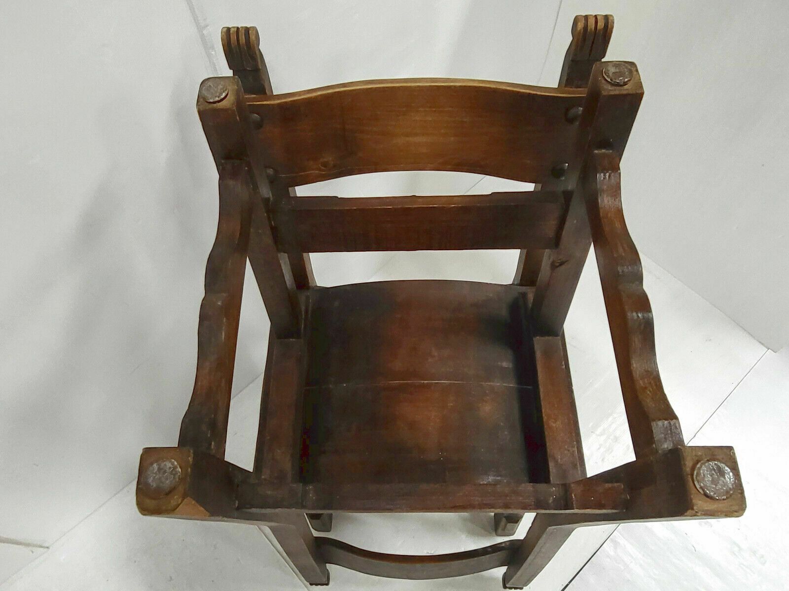 photo for sale Set Of 4 Vintage 1970 Brutalist Chairs In Oak & Metal 70s 1970s