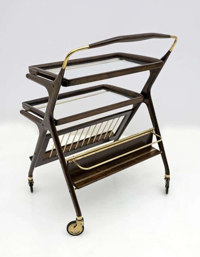Cesare Lacca Mid Century Modern Italian Walnut And Brass Bar Cart By Cassina 50s photo Furniture