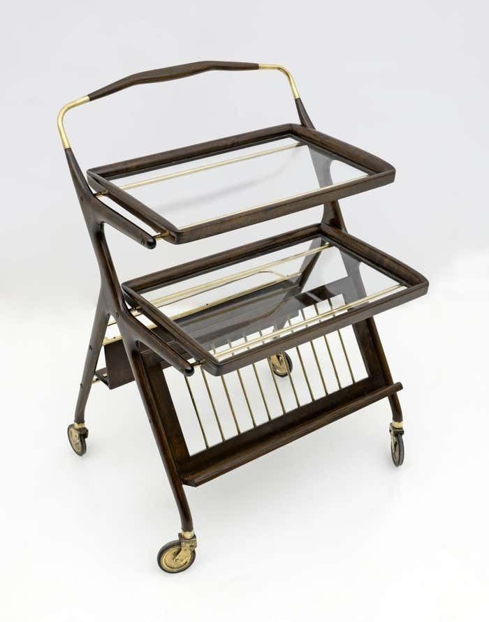 Cesare Lacca Mid Century Modern Italian Walnut And Brass Bar Cart By Cassina 50s photo buy