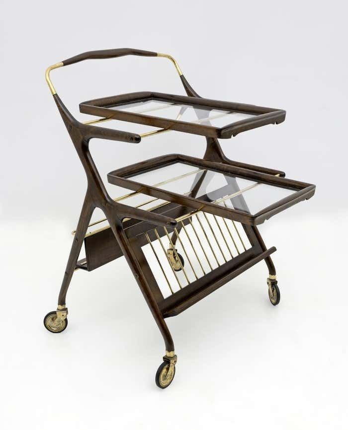 photo furniture Cesare Lacca Mid Century Modern Italian Walnut And Brass Bar Cart By Cassina 50s
