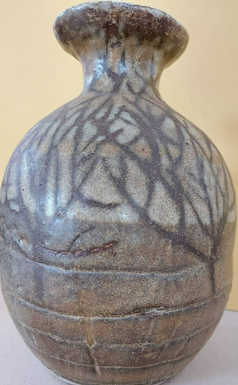 Vintage Japanese Influenced Studio Pottery Vase, Striking And Unusual Design In Warm Tones With A Stylised Winter Tree Design. photo for sale