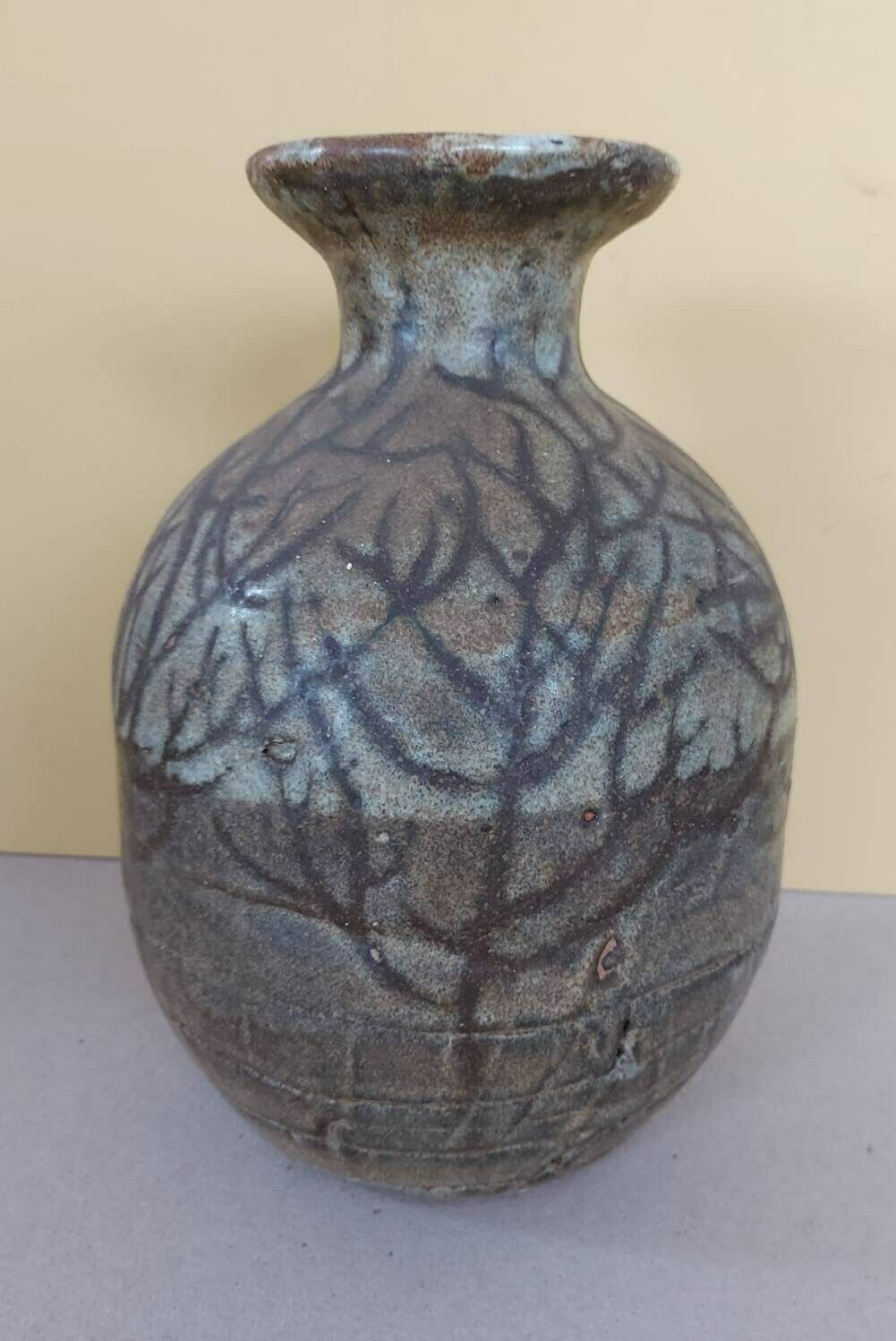 Vintage Japanese Influenced Studio Pottery Vase, Striking And Unusual Design In Warm Tones With A Stylised Winter Tree Design. photo 129.0