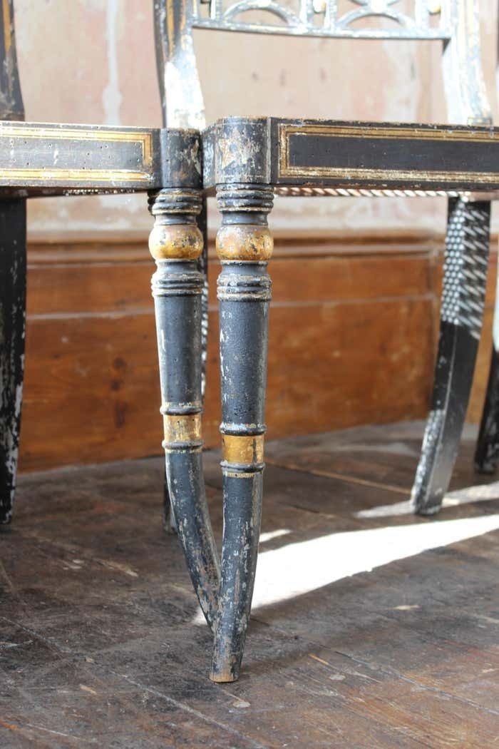 photo furniture Trio Of Regency Ebonised Hand Painted Gilt And Cane Distressed Occasional Chairs