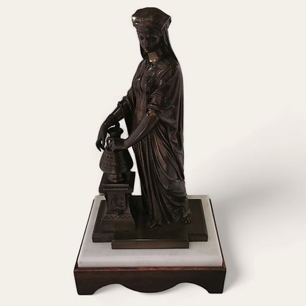 Eutrope Bouret 19th Century French Bronze Statue Of A Woman With Jar