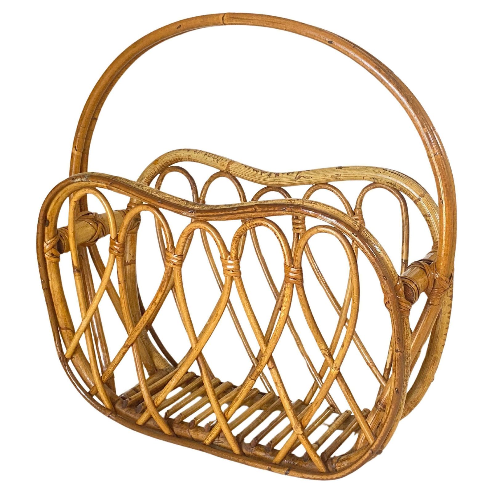 1960s Italian Vintage Mid Century Modern Natural Rattan Wicker Magazine Holder