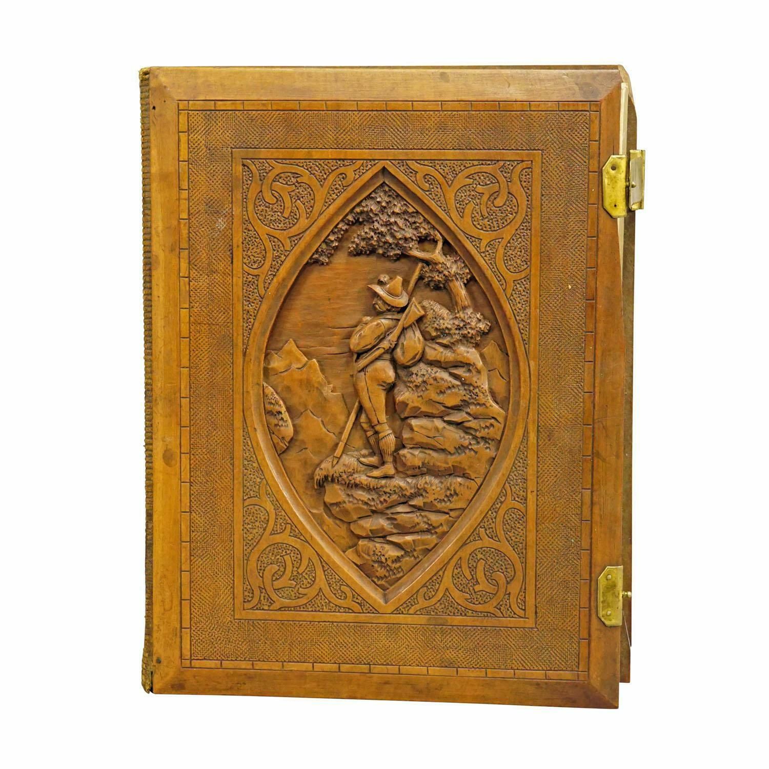 Large Antique Photo Album With Wooden Carved Cover, Brienz Ca. 1900 photo furniture