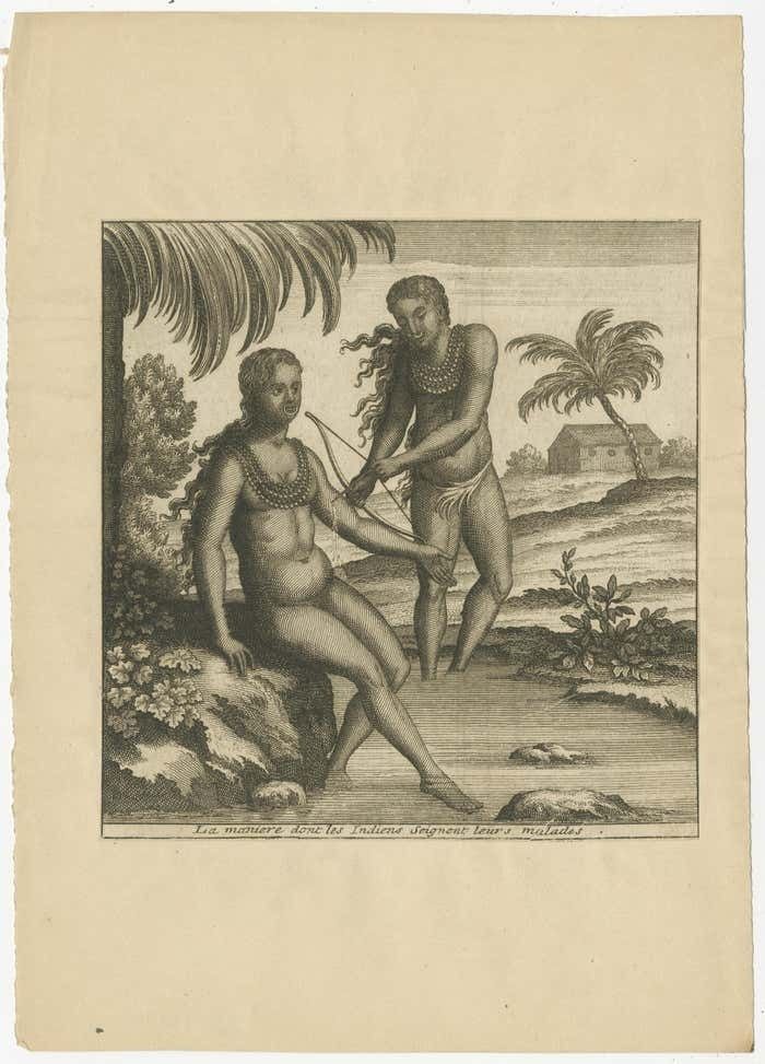 Antique Print Illustrating How The Indians Cure Their Sick People photo furniture