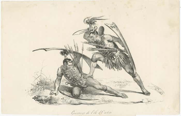 Antique Print Of Two Warriors Of Ombai Island photo furniture