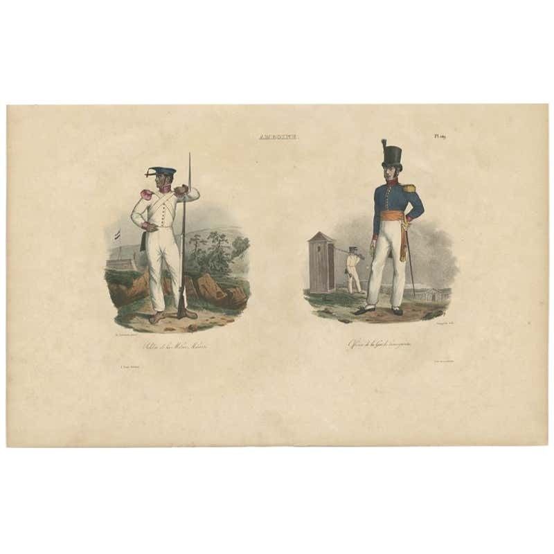 Antique Print Of An Amboine And Officer, Circa 1833