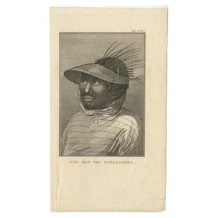 Antique Print Of A Man Of Unalaska By Cook, 1803