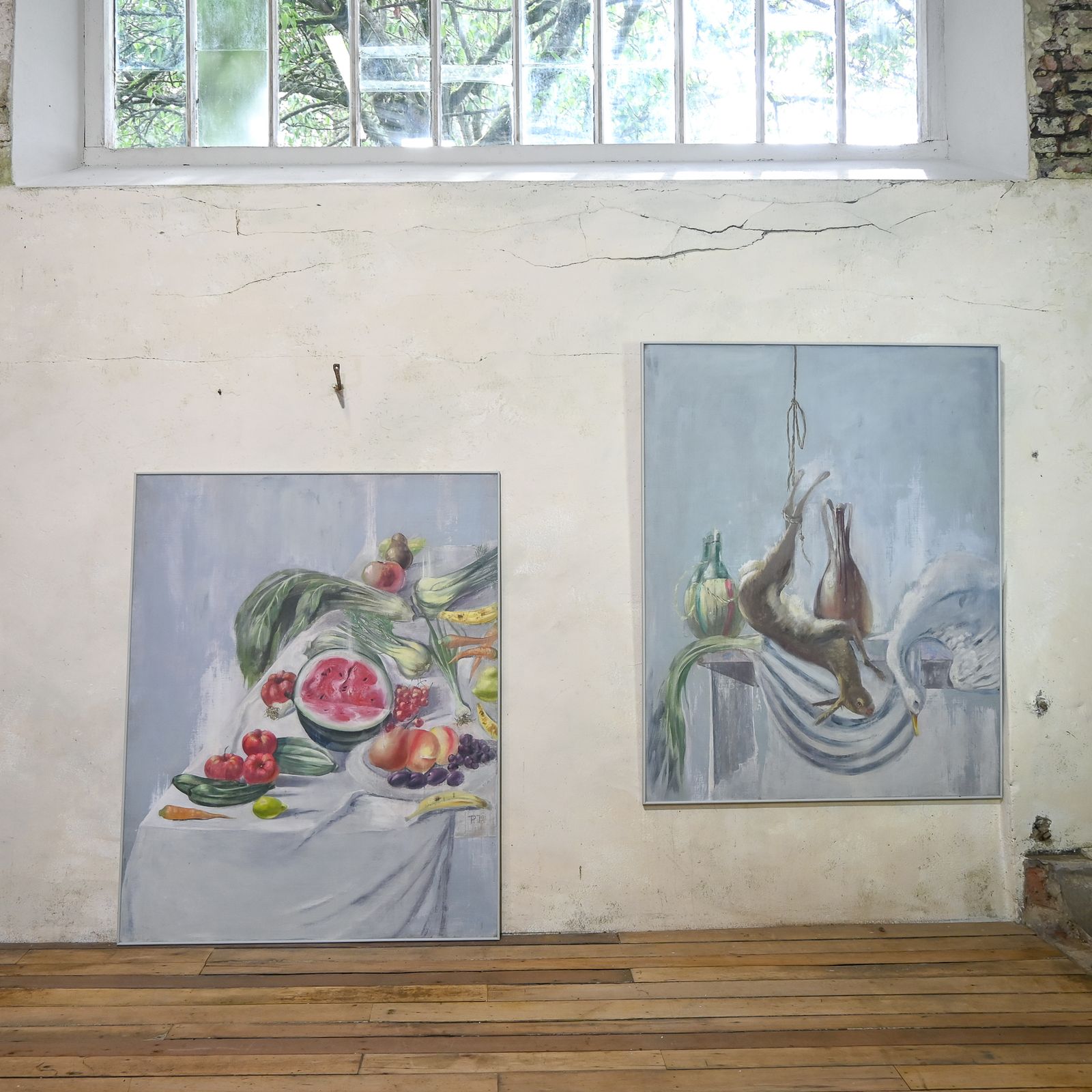 A Large Pair Of Naive Oil On Canvas Paintings photo furniture