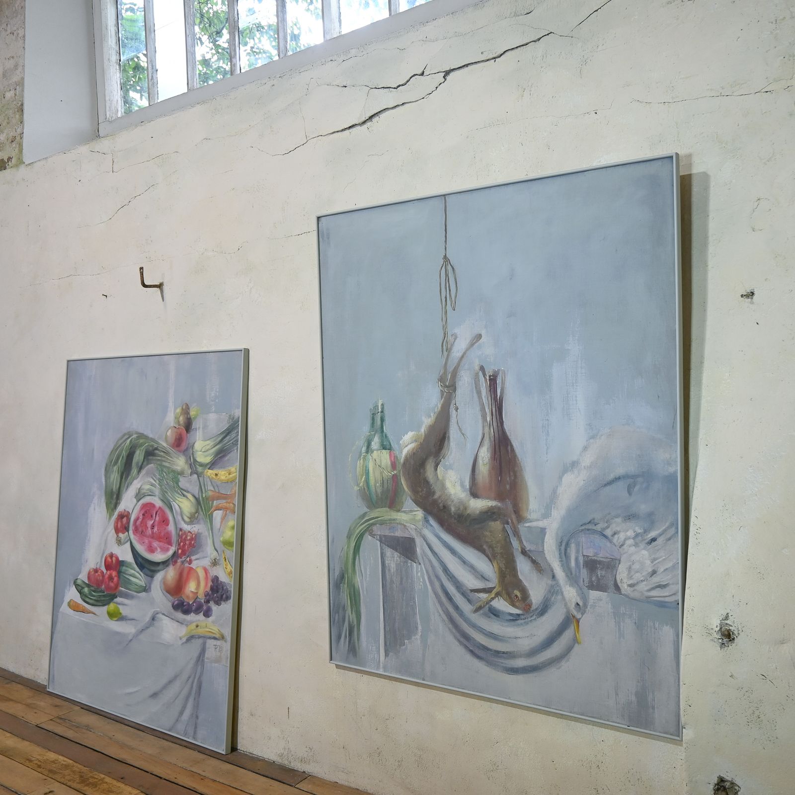 A Large Pair Of Naive Oil On Canvas Paintings photo Art