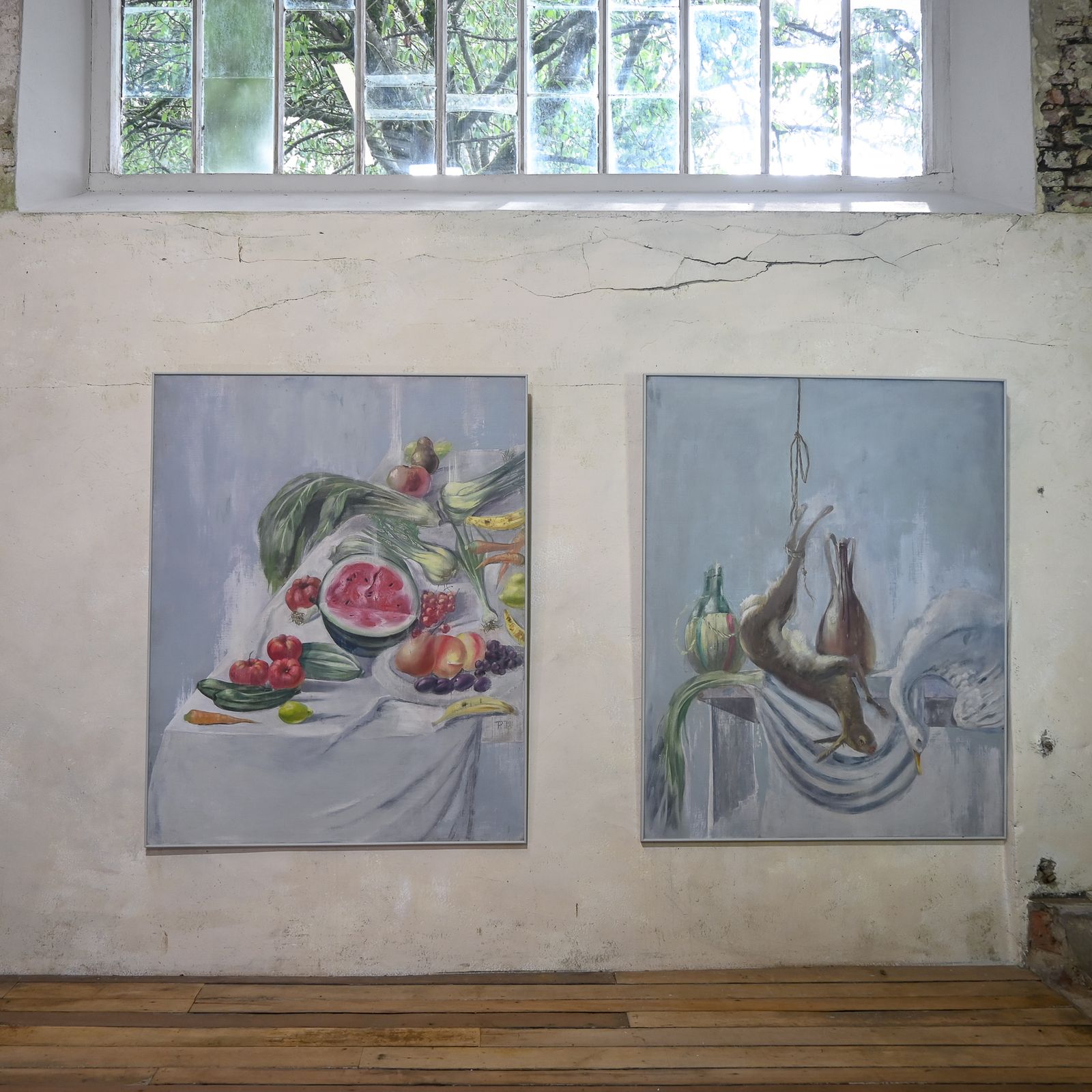 photo buy A Large Pair Of Naive Oil On Canvas Paintings