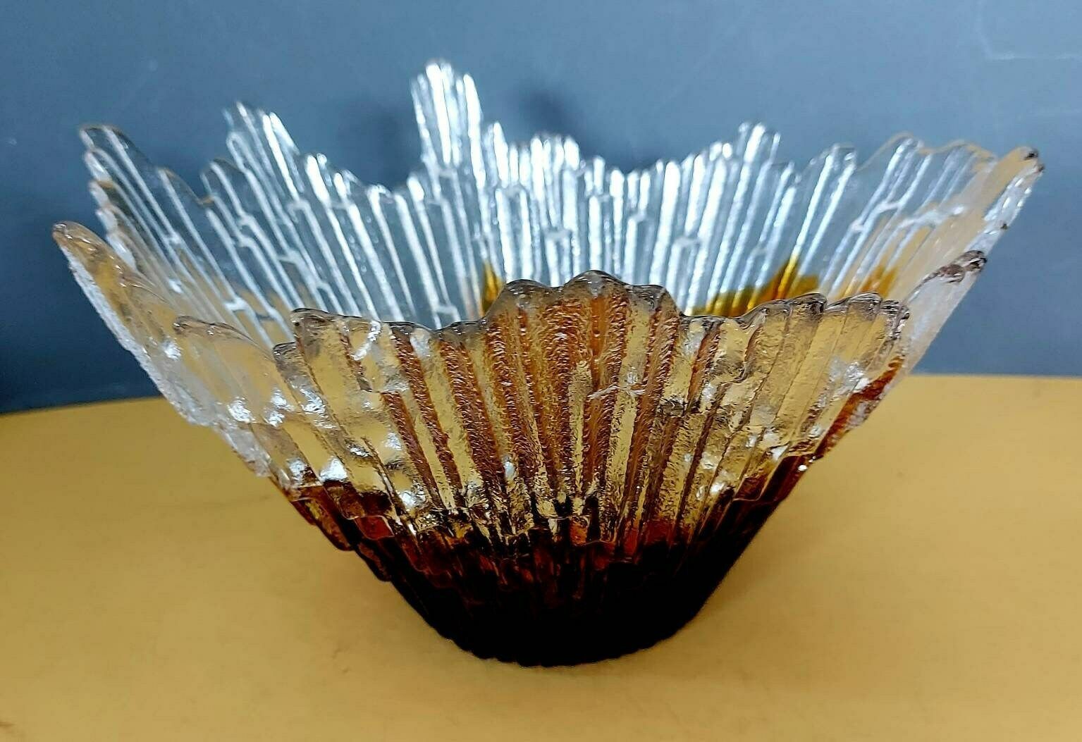 A Wonderful Amber Revonulet Or Northern Lights Bowl Designed By Tauno Wirkkala, Made By Humppila, Finland, 1970s photo vintage
