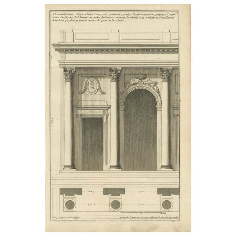 Antique Architecture Print Of A Composite Portico By Neufforge, C.1770