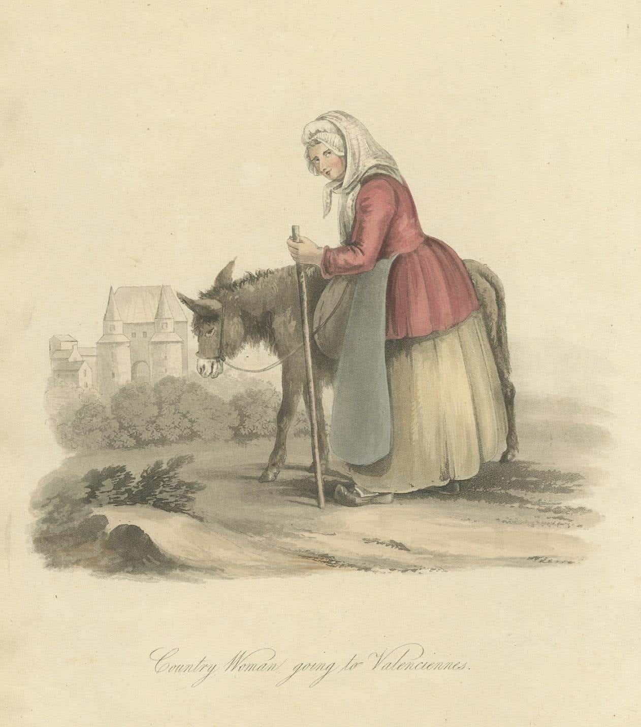 Antique Print Of A Country Woman Going To Valenciennes In France, 1817 photo 253.0