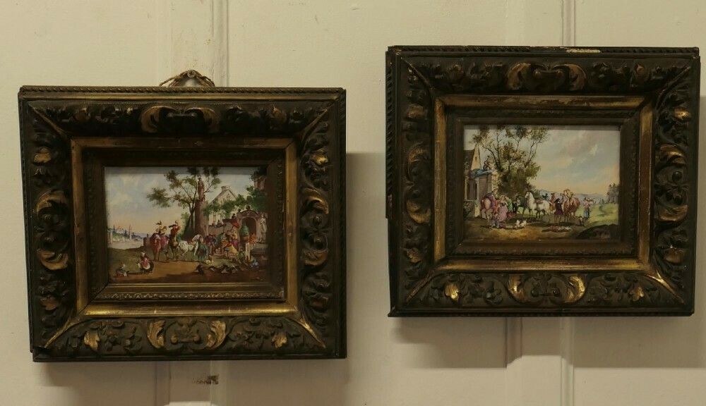 A Pair Of French Porcelain Ceramic Plaques Painted By P W