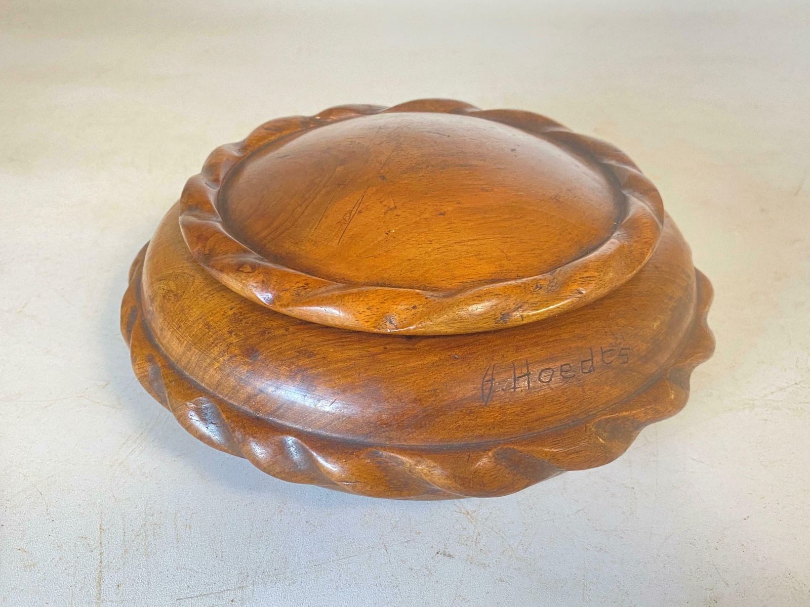 Rounded Wooden Box In Wood France 1960, Brown Color photo Home Decor