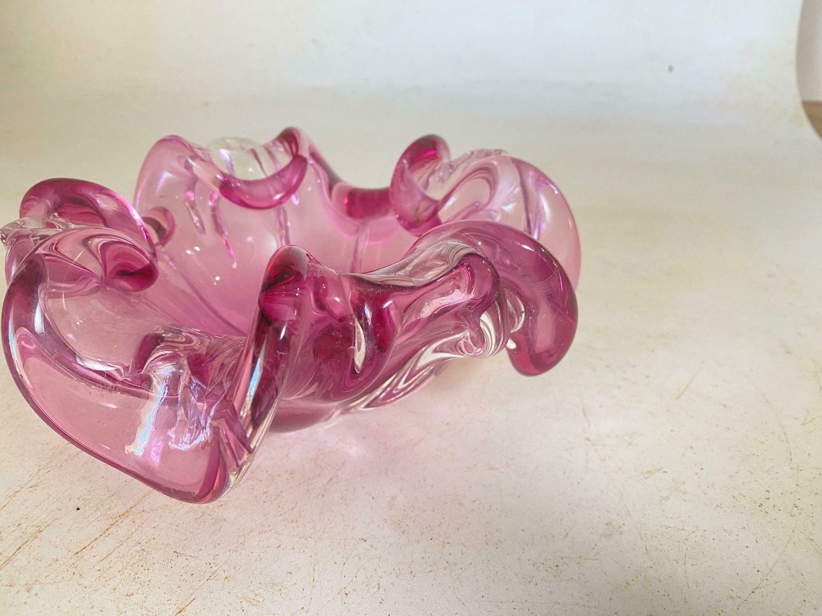 Vide Poche Or Ashtray In Art Glass Venice Pink Color Italy Murano 1970 photo Home Decor