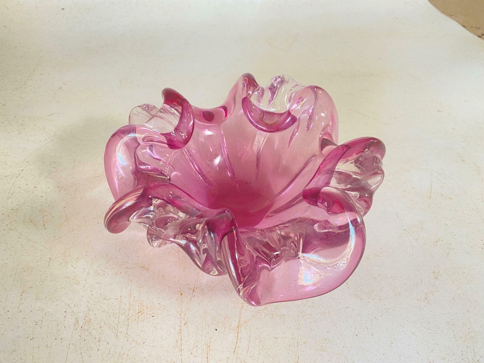 photo furniture Vide Poche Or Ashtray In Art Glass Venice Pink Color Italy Murano 1970