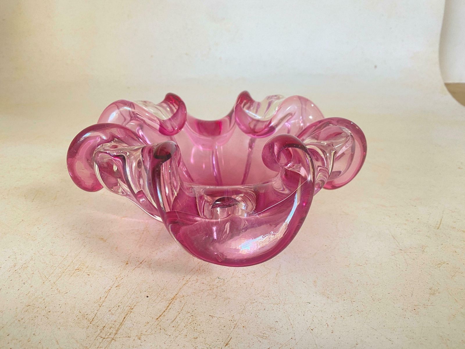 photo vinterior Vide Poche Or Ashtray In Art Glass Venice Pink Color Italy Murano 1970