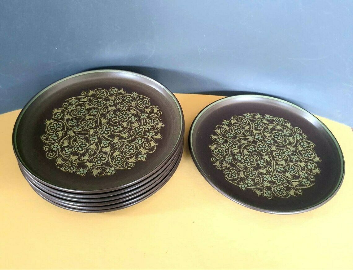A Set Of 7 Vintage Fransciscan Ware 24cm Dinner Plates In Rich Brown Madeira Pattern Rare In Uk 1970s photo buy