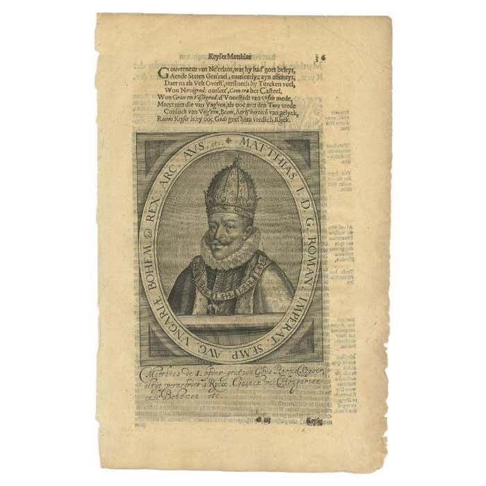 Antique Portrait Of Matthias I Of Hungary By Janszoon, 1615