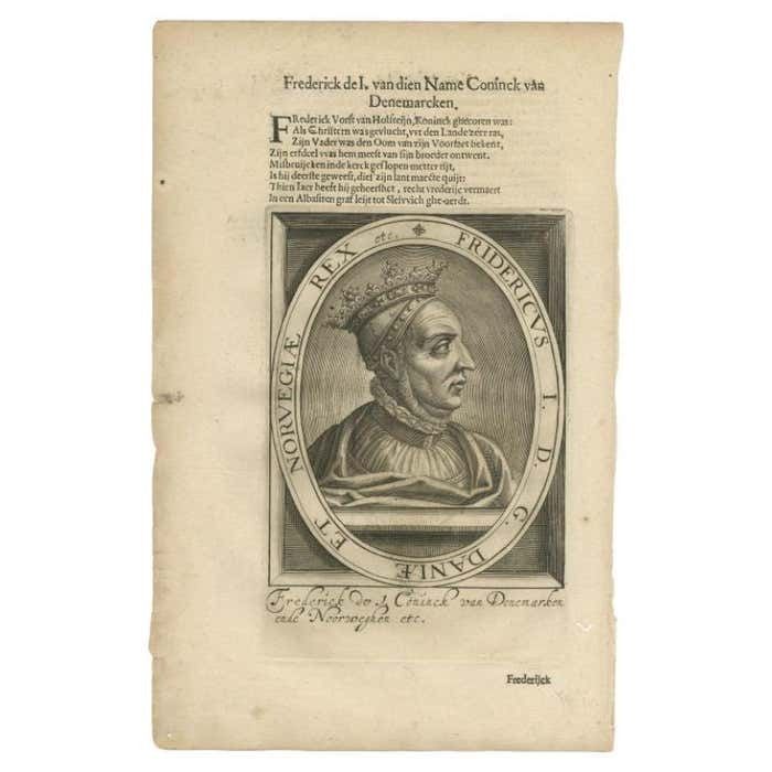 Antique Portrait Of Frederick Of Sweden By Janszoon, 1615