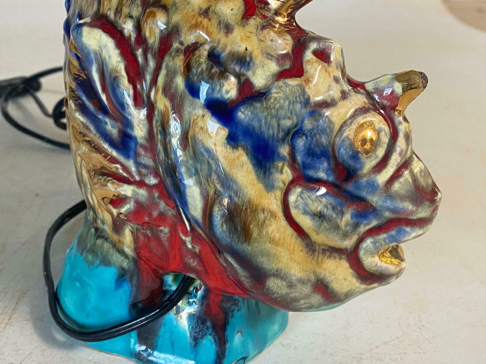Vallauris & Monaco, France, Table Lamp In Glazed Ceramics Shaped Like A Fish photo Lighting