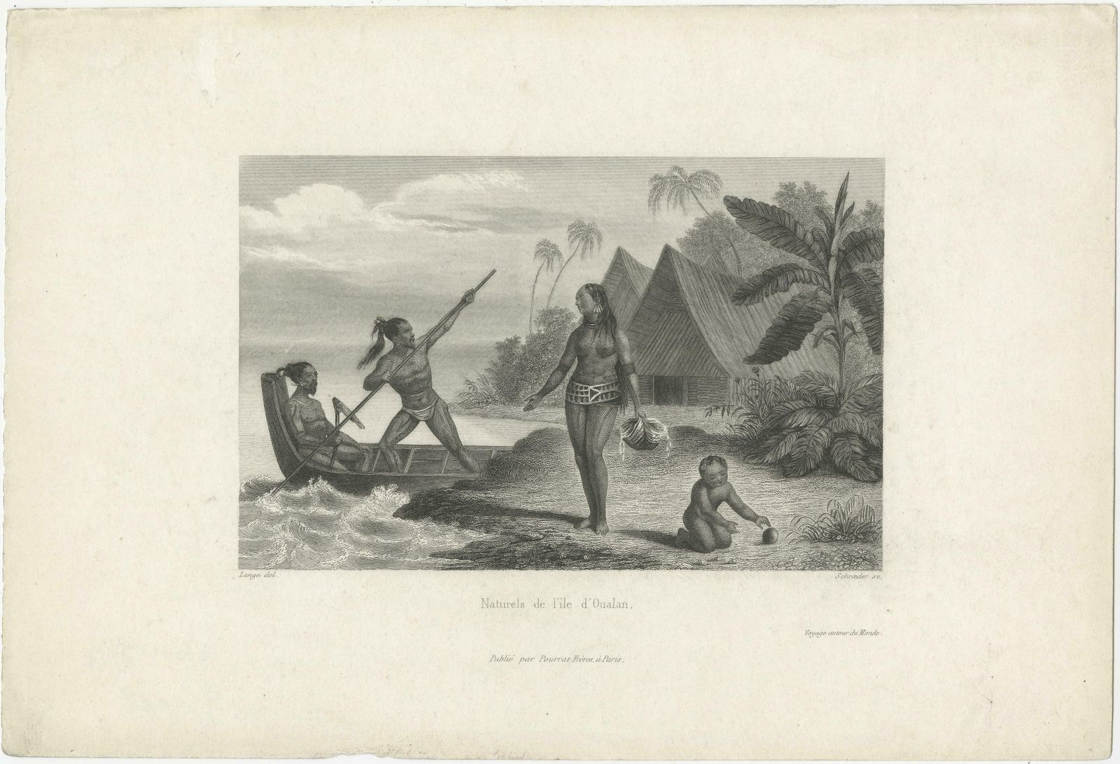 Antique Print Of Habitants Of Oualan Island, Caroline Islands photo furniture