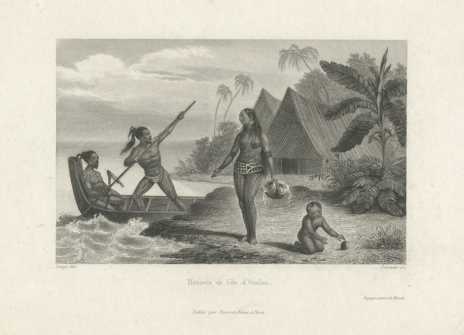 Antique Print Of Habitants Of Oualan Island, Caroline Islands photo for sale