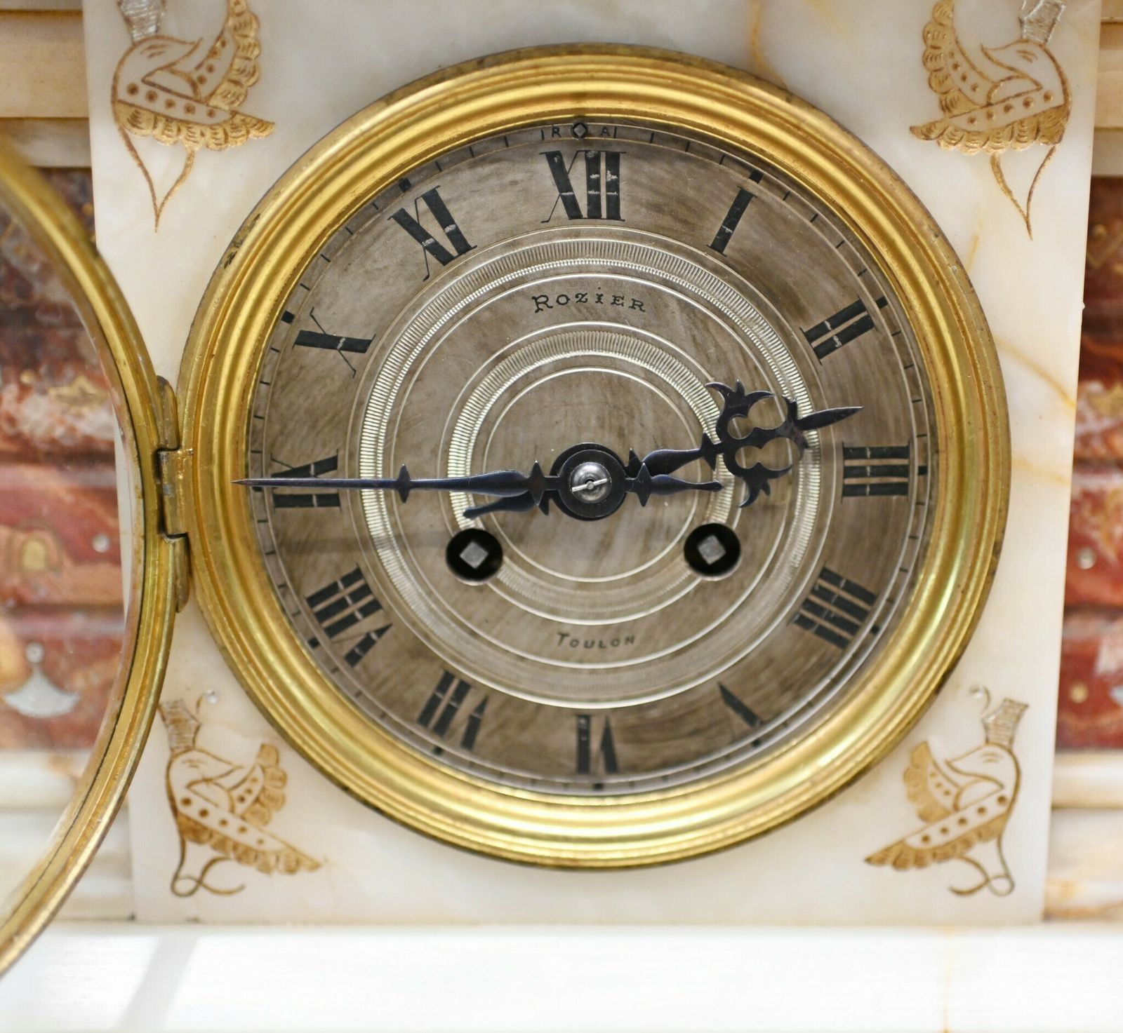 French Empire Clock Mantel Gilded Spinx Marble 1880 photo furniture