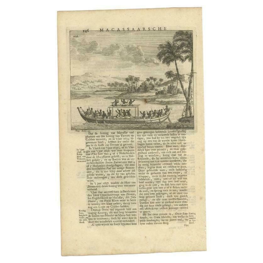 Antique Print Of A Boat Near Macassar 'Nowadays Ujung Padang', Indonesia, 1726
