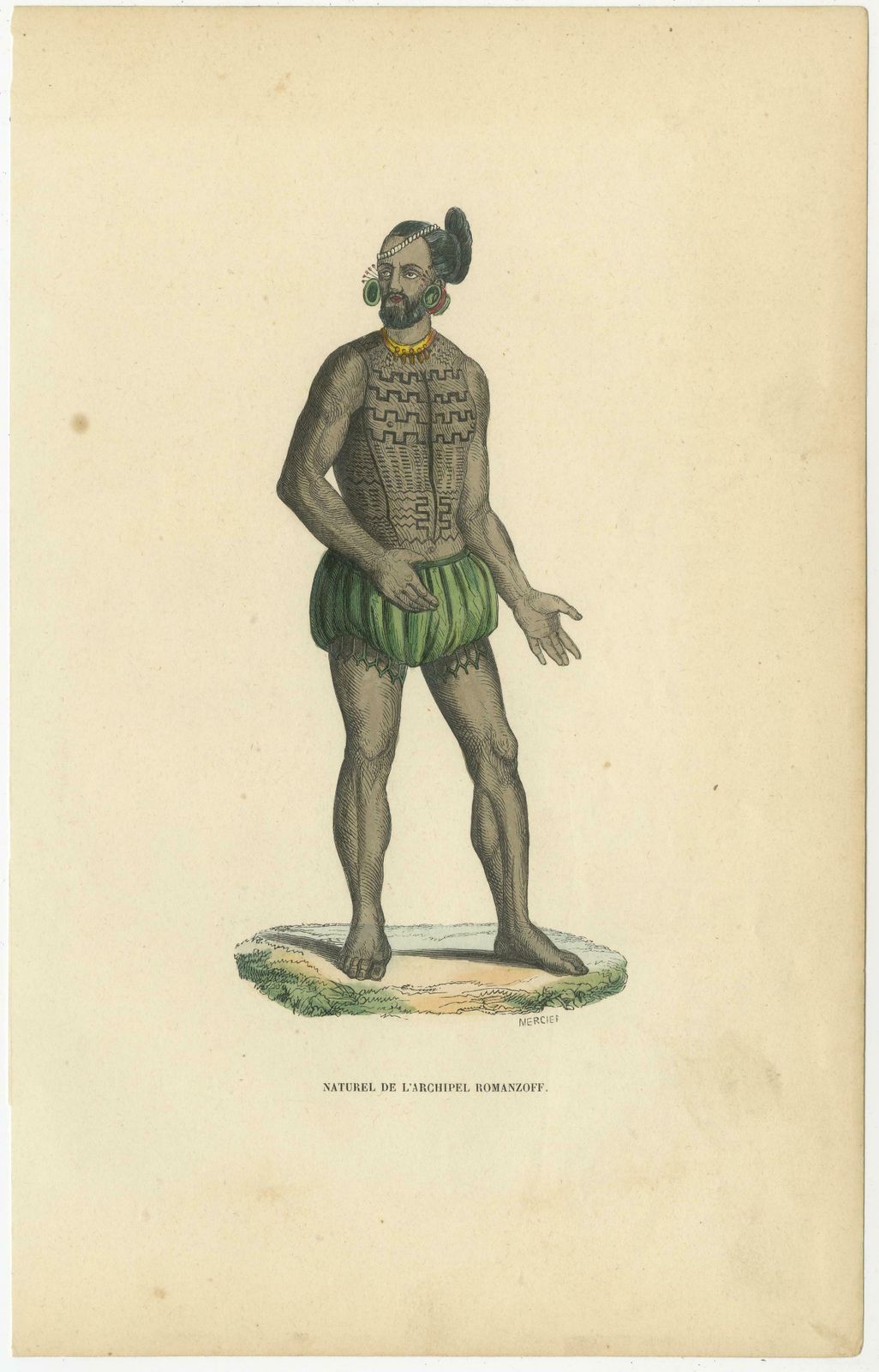 Hand Colored Antique Print Of A Native Man Of Tikei Island photo furniture
