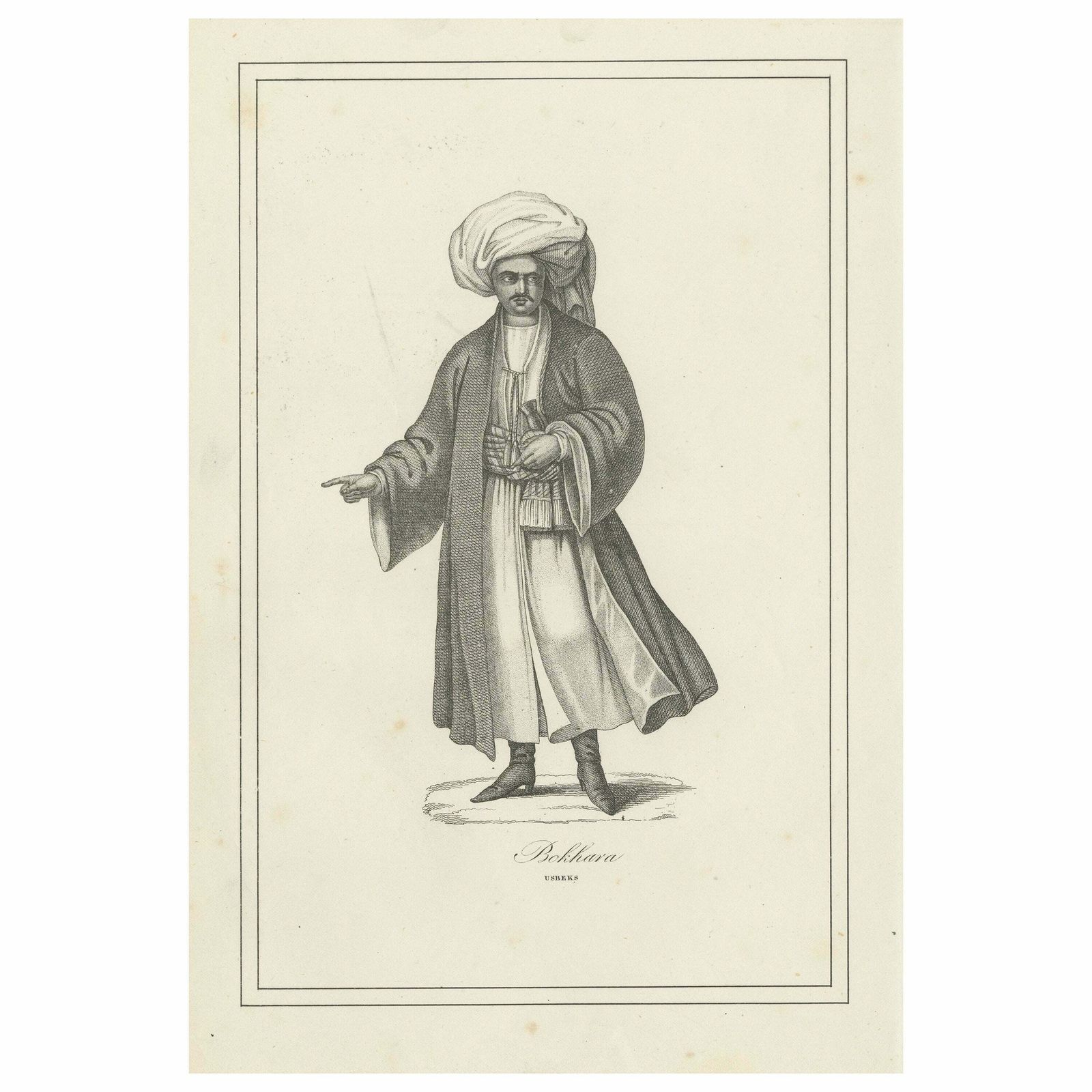 Antique Print Of A Native Of Bukhara, Uzbekistan