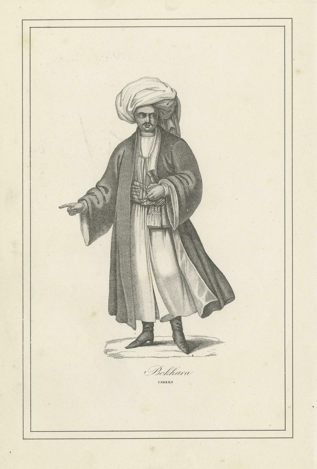Antique Print Of A Native Of Bukhara, Uzbekistan photo for sale
