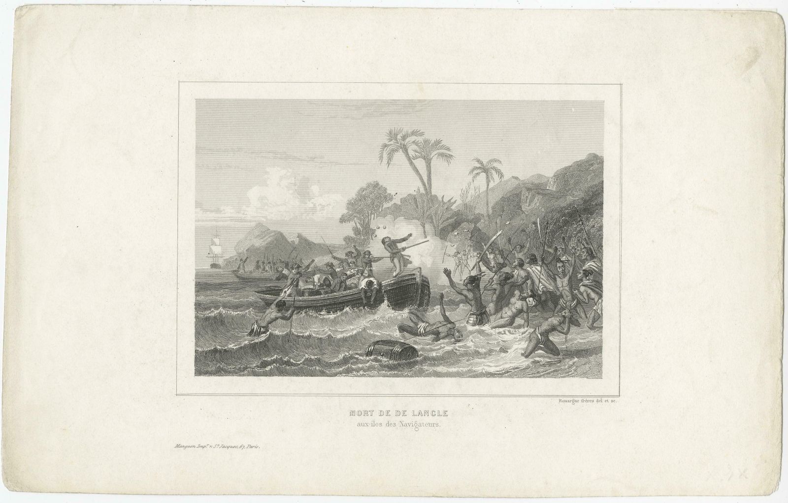 Antique Print Of The Massacre Of Paul Fleuriot De Langle, Samoa photo furniture