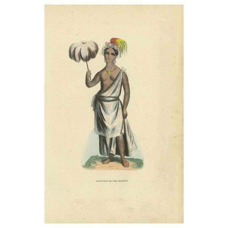 Old Print Of Piteenee, A Young Woman Of Nuku Hiva, Marquesas Islands, 1845
