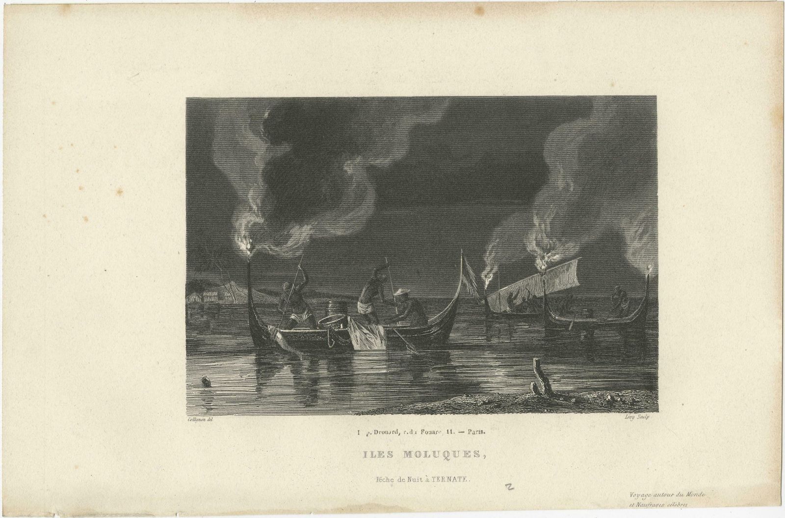 Antique Print Of Night Fishing Near Ternate, Indonesia, Maluku Islands photo furniture