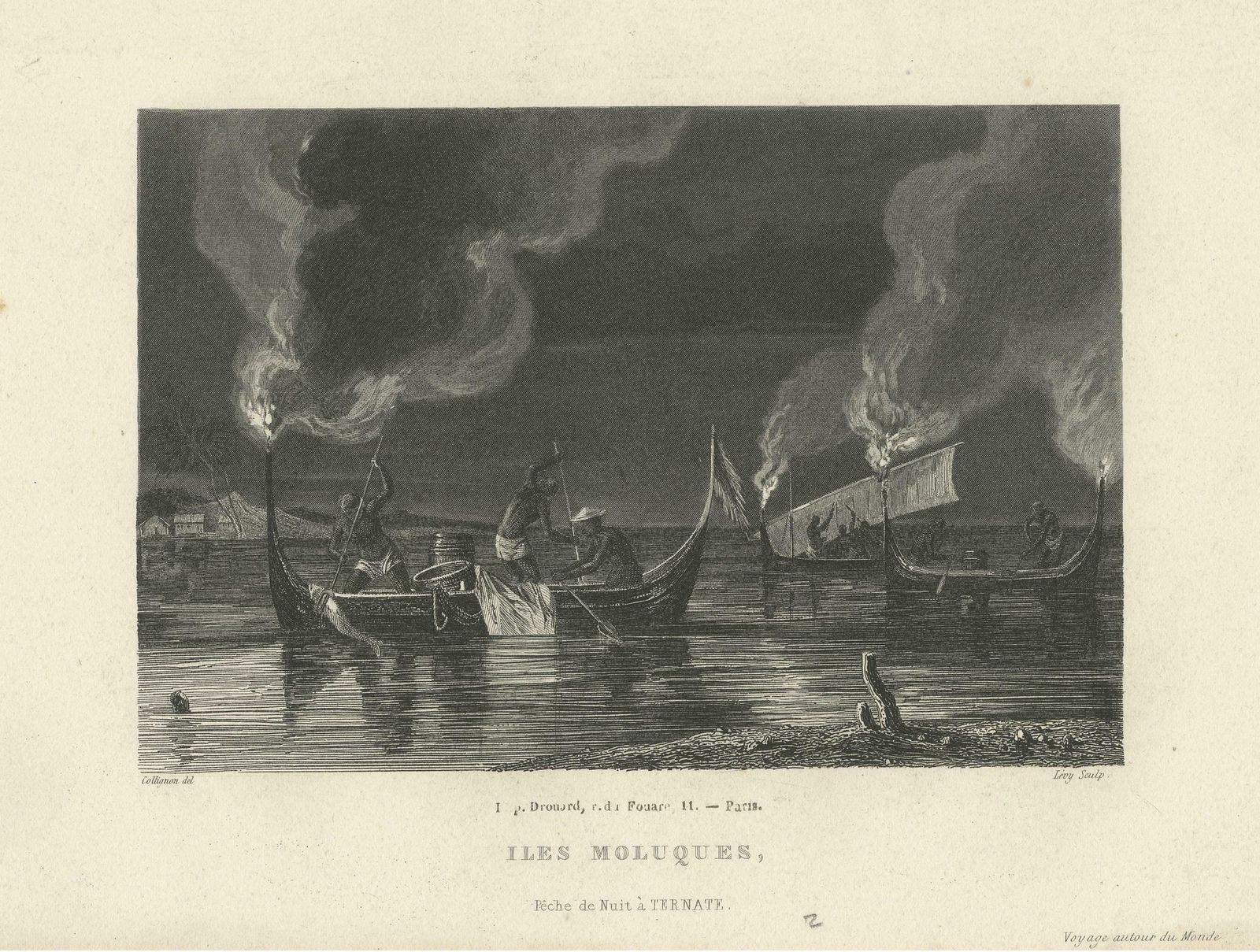 Antique Print Of Night Fishing Near Ternate, Indonesia, Maluku Islands photo for sale