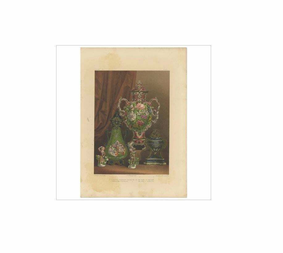 Antique Print Of Chelsea And Worcester Porcelain, Circa 1857 photo furniture
