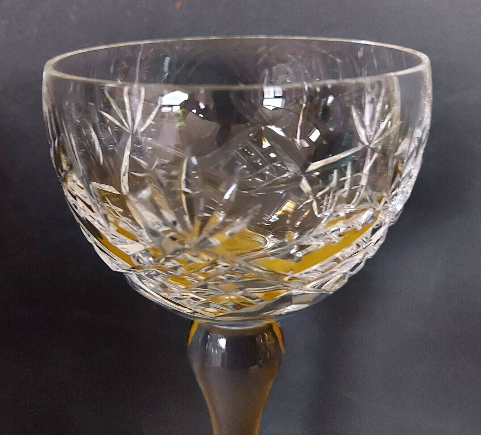 6 Vintage Royal Brierley Crystal 125ml Cut Glass Hock Glasses, 1970s photo vintage