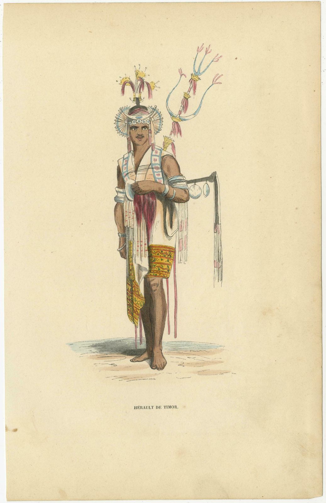 Hand Colored Antique Print Of A Herald Of Amarasi, Kupang, Timor photo furniture