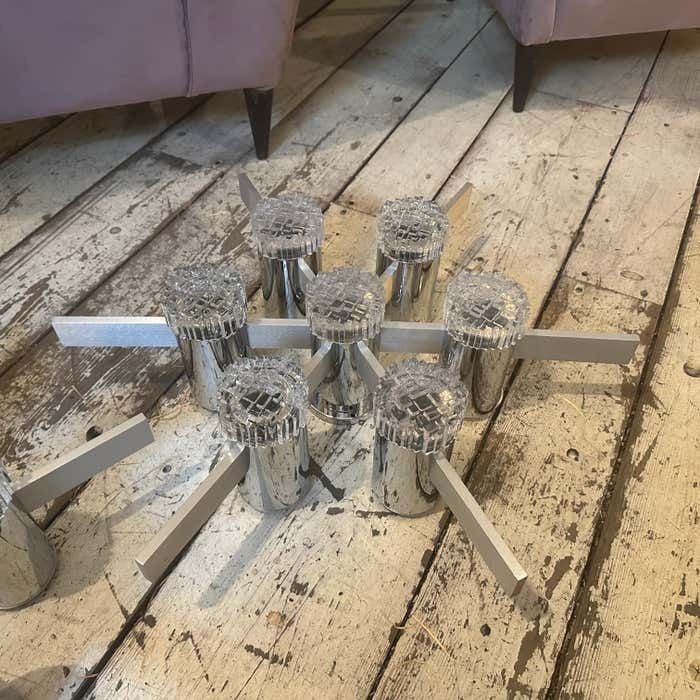 Two 1960s Gaetano Sciolari Space Age Chrome Aluminum And Glass Ceiling Lights photo furniture