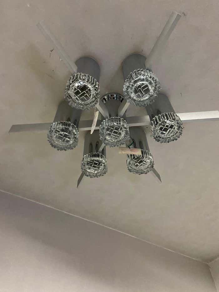 Two 1960s Gaetano Sciolari Space Age Chrome Aluminum And Glass Ceiling Lights photo for sale