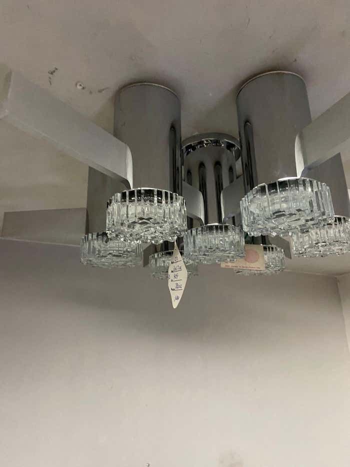 Two 1960s Gaetano Sciolari Space Age Chrome Aluminum And Glass Ceiling Lights photo Lighting