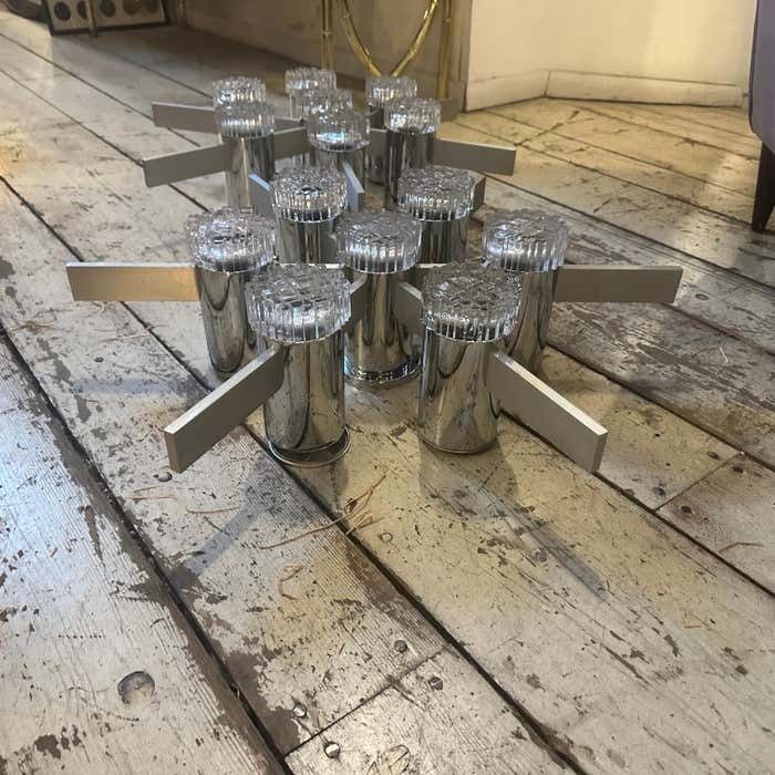 Two 1960s Gaetano Sciolari Space Age Chrome Aluminum And Glass Ceiling Lights photo vinterior