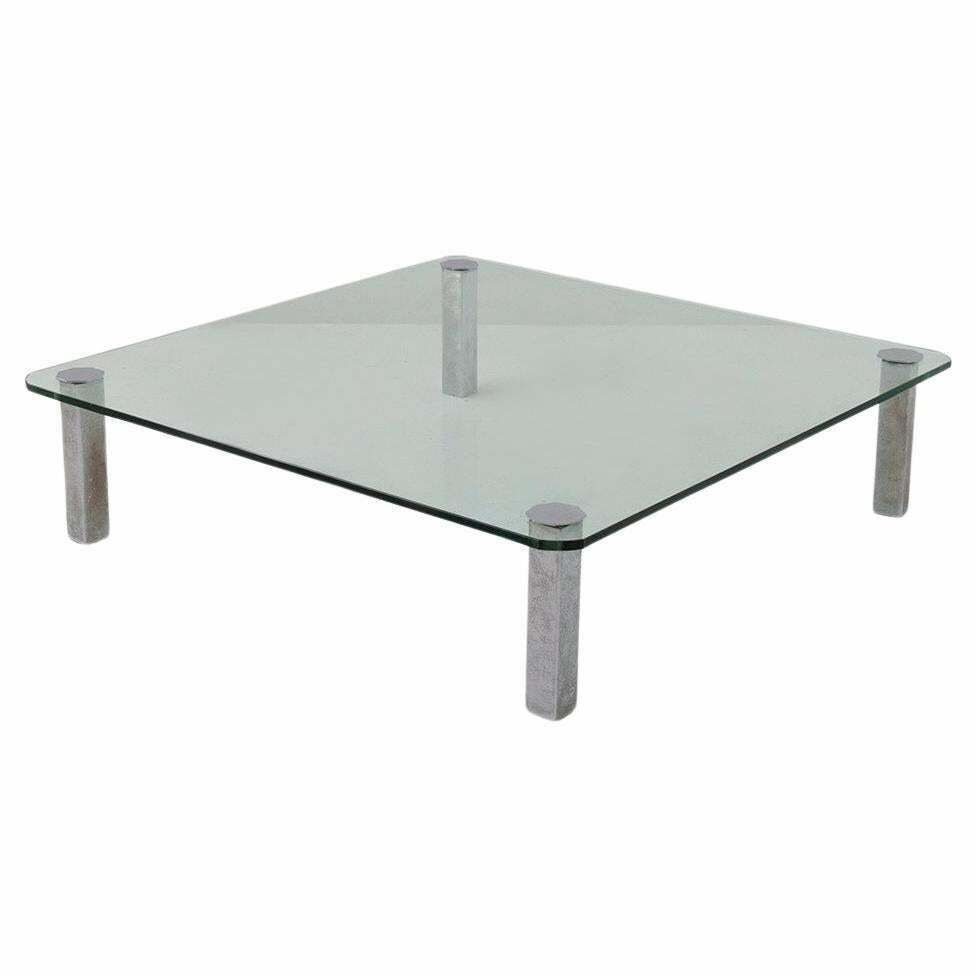 Vintage Italian Glass Coffee Table With Metal Feet photo vinterior