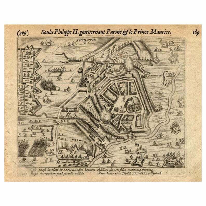Antique Print Of The Siege Of Steenwijk, The Netherelands, By Baudartius, 1616 photo furniture